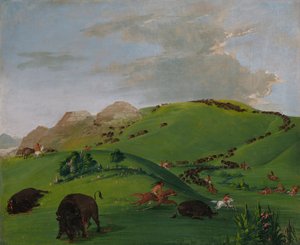 バッファローチェイス、イエローストーンの口、1832-1833。 作： George Catlin
