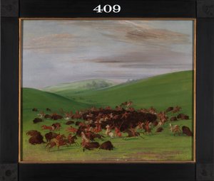 ヒダツァに囲まれたバッファローチェイス、1832-1833。 作： George Catlin