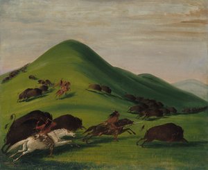 プレーリー ブラフスでのバッファロー チェイス、1832 ～ 1833 年。 作： George Catlin