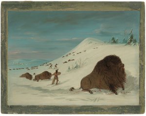 雪の吹きだまりのバッファロー ランシング - スー 作： George Catlin