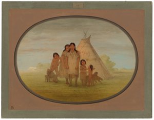 コマンチ チーフスの子供たちとウィグワム 作： George Catlin