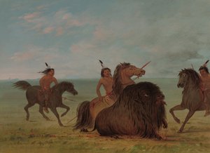 バッファローの雄牛を突き刺すカマンチー、18611869。 作： George Catlin