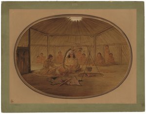 マンダンの酋長に祝われるカトリン 作： George Catlin