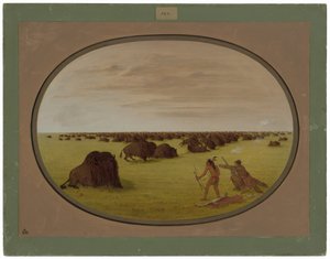 バッファローを攻撃するカトリンとインディアン 作： George Catlin