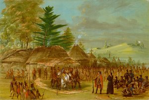 ラ・サールを受け取るタエンサ・インディアンの酋長。 1682年3月20日 作： George Catlin
