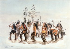 チペワ族のスノーシュー・ダンス 1835年頃 （水彩・紙 作： George Catlin