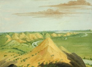 クレイ・ブラフ、マンダンズの20マイル上 作： George Catlin