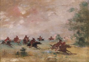野生の馬に騎乗したコマンチ族の戦闘隊 作： George Catlin