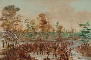 イロコイ村で平和を訴えるデ・トンティ。 1680 年 1 月 2 日、18471848。 作： George Catlin