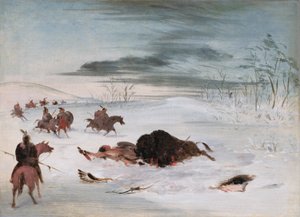 雪の中で瀕死のバッファロー・ブル 作： George Catlin