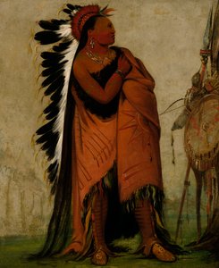 Eé-hee-a-duck-cee-a、前に髪を結ぶ彼、1832年。 作： George Catlin