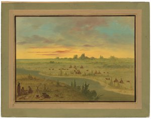 日没時のポーニーインディアンの野営地 作： George Catlin