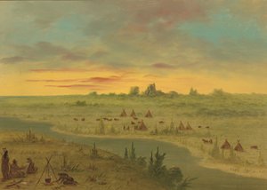 日没時のポーニーインディアンの野営地、18611869。 作： George Catlin