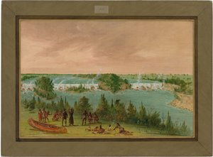 聖アンソニーの滝でのヘネピン神父と仲間たち。 1680 年 5 月 1 日 作： George Catlin