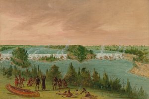 聖アンソニーの滝でのヘネピン神父と仲間たち。 1680 年 5 月 1 日、18471848。 作： George Catlin