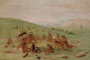 評議会、マンダン、1835-1837 でのフット ウォー パーティー。 作： George Catlin