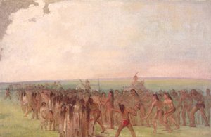 1832～1833年、マンダン村の裏の徒競走。 作： George Catlin