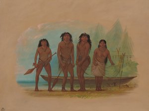 4 人のフエゴ インディアン、1856 年 1869 年。 作： George Catlin