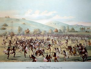 アメリカのインディアン：レッドスキンズの部族でのボール遊び。ジョージ・カトリン（1794-1872）の版画 19世紀 個人蔵 作： George Catlin