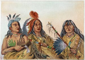 アメリカのインディアン。ライバル関係にあったスー族の酋長たちの肖像。ジョージ・カトリン（1794-1872）によるイラスト 作： George Catlin