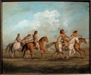 馬に乗ったアメリカのインディアン ジョージ・キャトリン（1794-1872）の絵画（ec.bit.） 19世紀 ラ・ロシェル、ヌーヴォー・モンド美術館 - 馬に乗ったアメリカのインディアン。ジョージ・カトリン (1794-1872) の絵画 (アメリカ派) 作： George Catlin