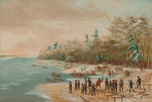 グリフィンの最初のボルトを打ち込むラ・サール。 1679 年 1 月 26 日、18471848。 作： George Catlin