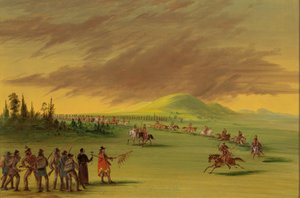ラ・サールは、テキサスの大草原でスニ族インディアンの軍団と出会う。 1686 年 4 月 25 日、18471848。 作： George Catlin