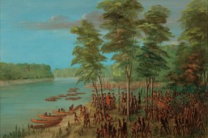 アーカンソー河口の土地を所有するラ・サール。 1682 年 3 月 10 日、18471848。 作： George Catlin