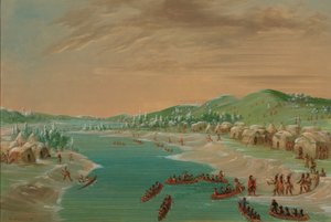 ラ・サールと一行はイリノイの村に到着。 1680 年 1 月 1 日、18471848。 作： George Catlin