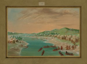 ラサールとパーティーがイリノイの村に到着、1680年1月1日、1847-48 作： George Catlin