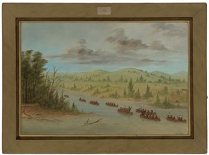 カヌーでミシシッピ州に入るラ・サール一行。 1682年2月6日 作： George Catlin