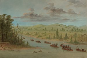 カヌーでミシシッピ州に入るラ・サール一行。 1682 年 2 月 6 日、18471848。 作： George Catlin