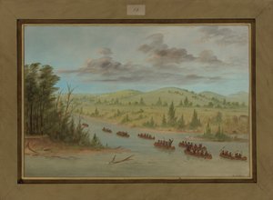 1682年2月6日、カヌーでミシシッピ州に入るラサール党、1847〜48年 作： George Catlin