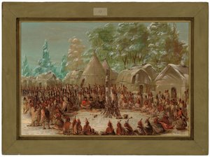 イリノイの村で開催されたラサールのパーティー。 1680年1月2日 作： George Catlin