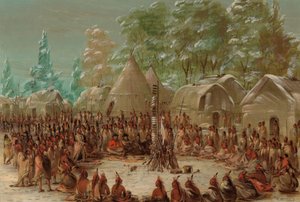 イリノイの村で開催されたラサールのパーティー。 1680 年 1 月 2 日、18471848。 作： George Catlin