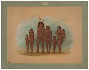 Lengua チーフ、彼の 2 人の妻、および 4 人の子供 作： George Catlin