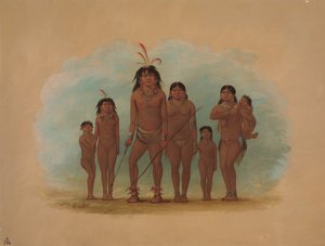 Lengua チーフ、彼の 2 人の妻、および 4 人の子供、1854-1869。 作： George Catlin