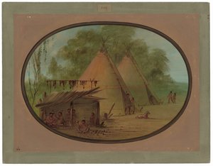 火打ち石の矢じりを作る - アパッチ 作： George Catlin