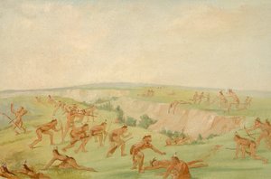 アリカラ人を襲うマンダン人 作： George Catlin
