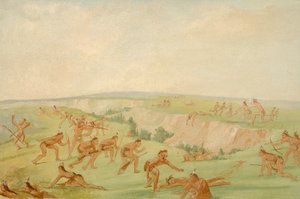 アリカラの党を攻撃するマンダン、1832-1833。 作： George Catlin