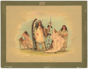 好きな妻とのマンダン戦争の酋長 作： George Catlin