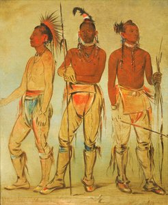 Mun-ne-pús-kee、恐れていない彼、Ko-ha-túnk-a、Big Crow、Nah-com-ee-shee...、1834. 作： George Catlin