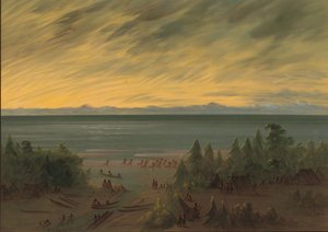 日没時のナヤス村、18551869。 作： George Catlin