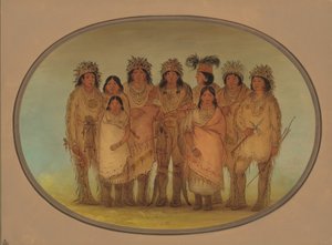 1861-1869 年、ロンドンの 9 人のオジベウェイ インディアン。 作： George Catlin