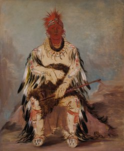 No-way-ke-súg-gah、一度に2つを打つ彼、勇敢な人、1832. 作： George Catlin