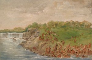 セント・アンソニーの滝をめぐるオジブワ族のポーテージング 作： George Catlin