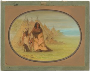 家族に囲まれたプンカの酋長 作： George Catlin