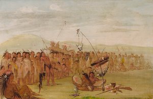 スー族の宗教儀式での自虐、1835～1837年。 作： George Catlin