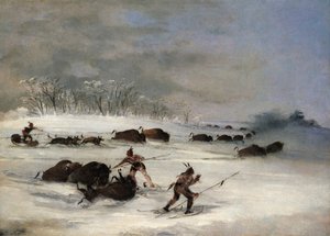 スノーシューを履いたスー族インディアン、ランシング バッファロー、1846～1848 年。 作： George Catlin