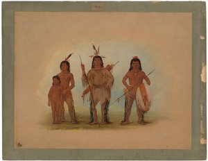 スポケーン酋長、二人の戦士、そして少年 作： George Catlin